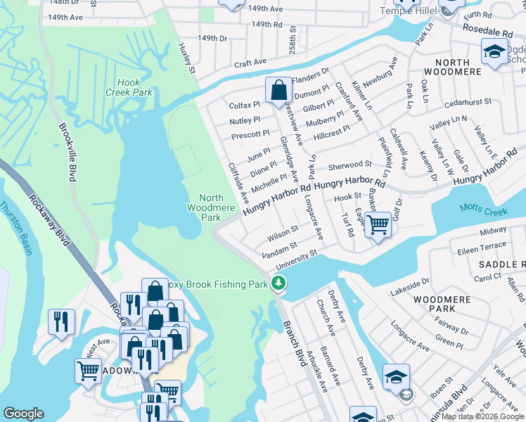 map of restaurants, bars, coffee shops, grocery stores, and more near 801 Daniel Street in Valley Stream