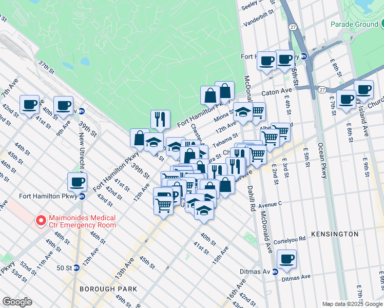 map of restaurants, bars, coffee shops, grocery stores, and more near 60 Chester Avenue in Brooklyn