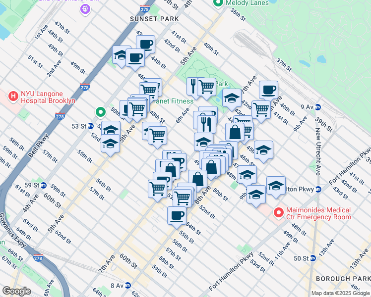 map of restaurants, bars, coffee shops, grocery stores, and more near 658 48th Street in Brooklyn