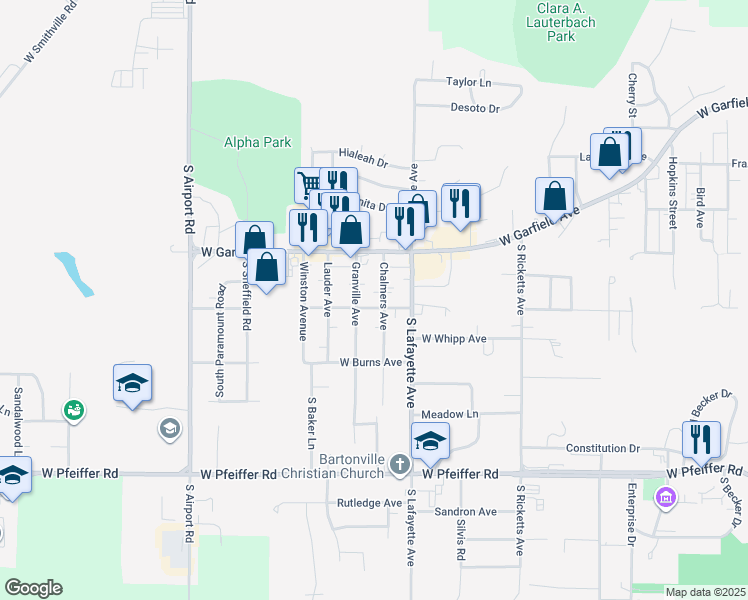 map of restaurants, bars, coffee shops, grocery stores, and more near 3728 Granville Avenue in Bartonville