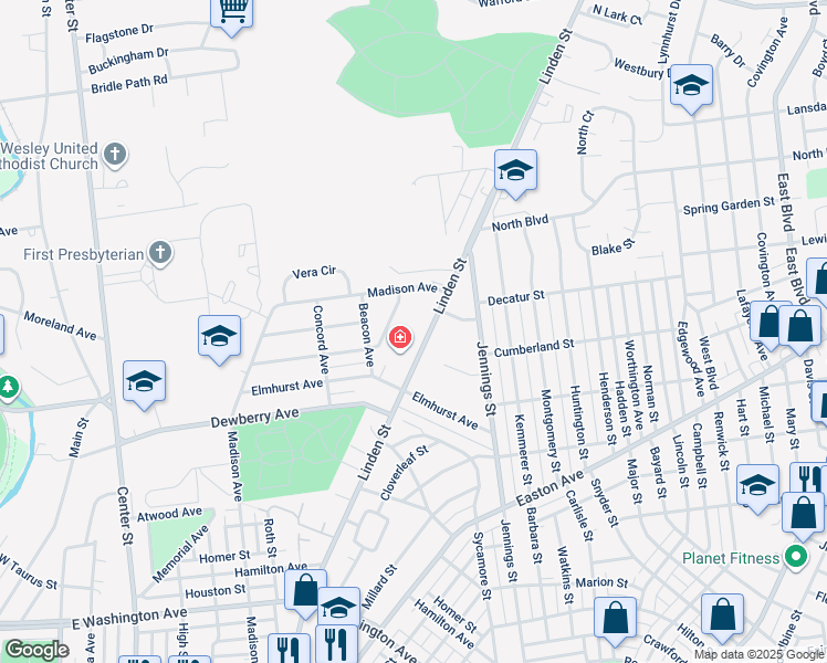 map of restaurants, bars, coffee shops, grocery stores, and more near 2263 Linden Street in Bethlehem