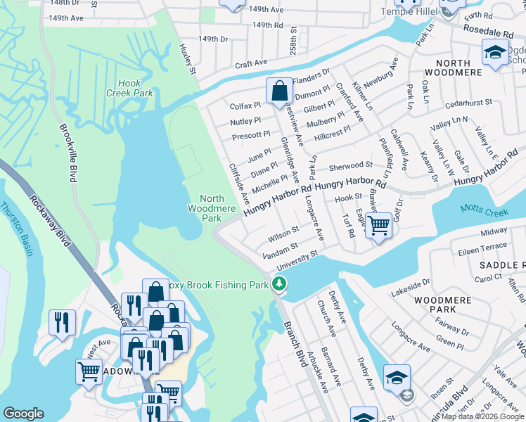 map of restaurants, bars, coffee shops, grocery stores, and more near 801 Daniel Street in Valley Stream