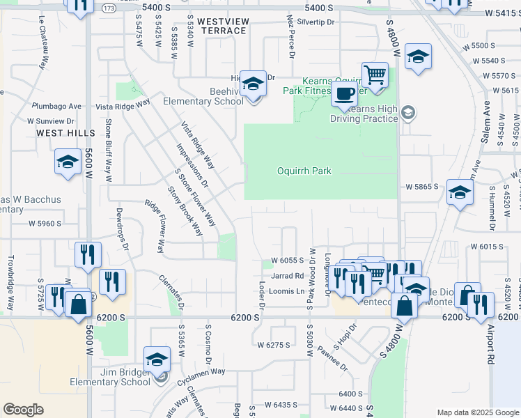 map of restaurants, bars, coffee shops, grocery stores, and more near 5924 Cami Dawn Court in Kearns