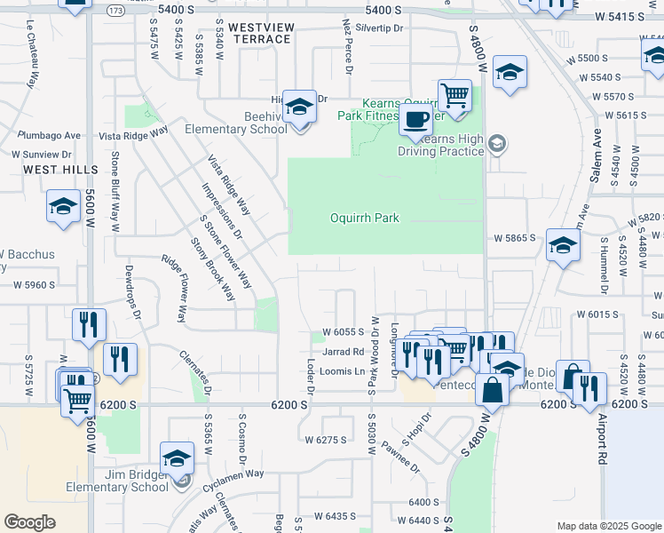 map of restaurants, bars, coffee shops, grocery stores, and more near 5106 Jaycie Court in Kearns