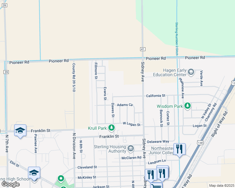map of restaurants, bars, coffee shops, grocery stores, and more near 562 California Street in Sterling