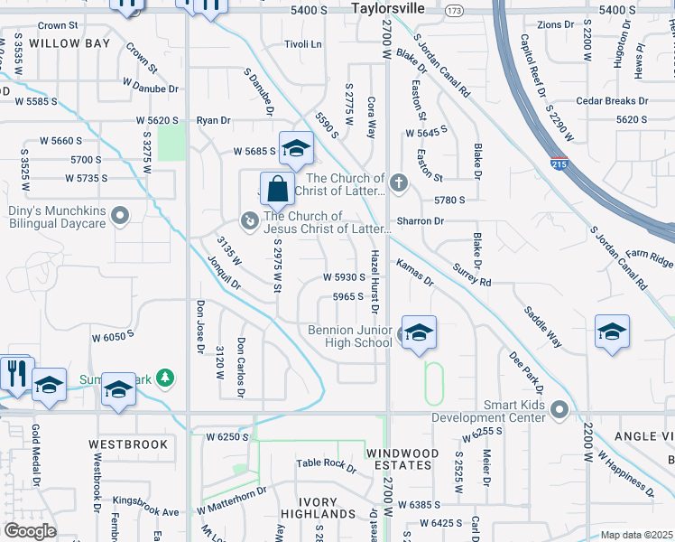 map of restaurants, bars, coffee shops, grocery stores, and more near 2826 Sweet Basil North in Salt Lake City