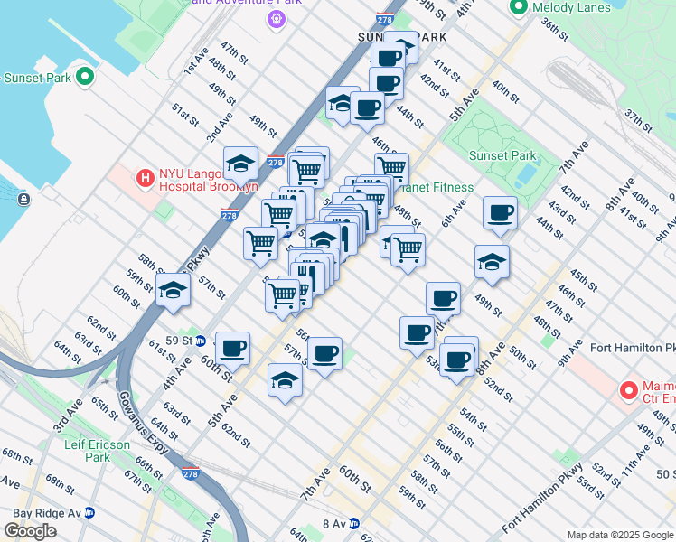 map of restaurants, bars, coffee shops, grocery stores, and more near in Brooklyn