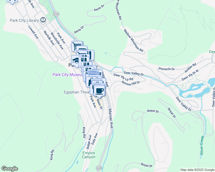 map of restaurants, bars, coffee shops, grocery stores, and more near 416 Ontario Avenue in Park City