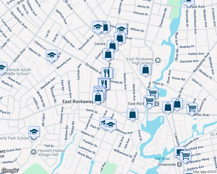 map of restaurants, bars, coffee shops, grocery stores, and more near 440 Atlantic Avenue in East Rockaway