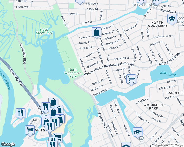 map of restaurants, bars, coffee shops, grocery stores, and more near 801 Daniel Street in Valley Stream