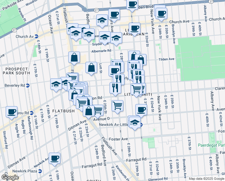 map of restaurants, bars, coffee shops, grocery stores, and more near 2516 Cortelyou Road in Brooklyn