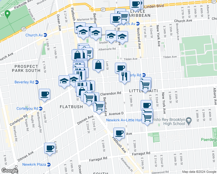 map of restaurants, bars, coffee shops, grocery stores, and more near 2439 Bedford Avenue in Brooklyn