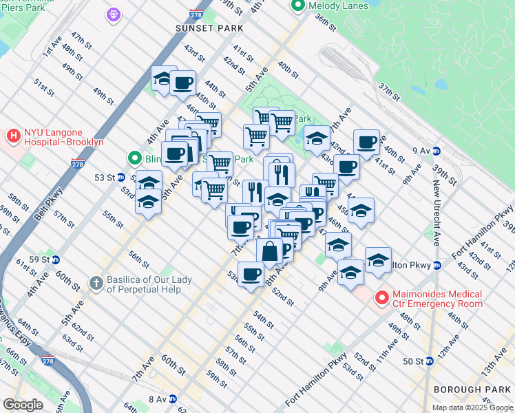 map of restaurants, bars, coffee shops, grocery stores, and more near 658 48th Street in Brooklyn