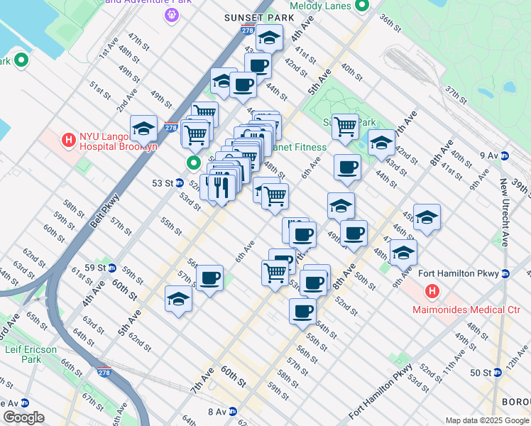 map of restaurants, bars, coffee shops, grocery stores, and more near 571 50th Street in Brooklyn