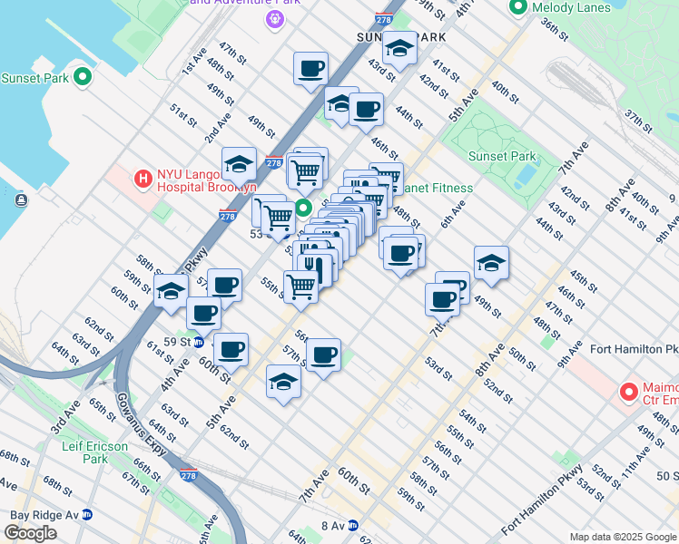 map of restaurants, bars, coffee shops, grocery stores, and more near in Brooklyn