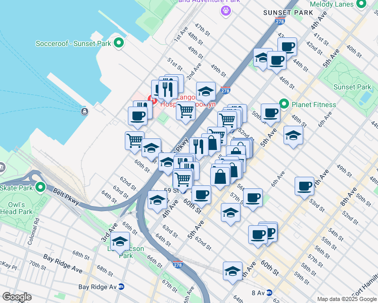 map of restaurants, bars, coffee shops, grocery stores, and more near 323 56th Street in Brooklyn