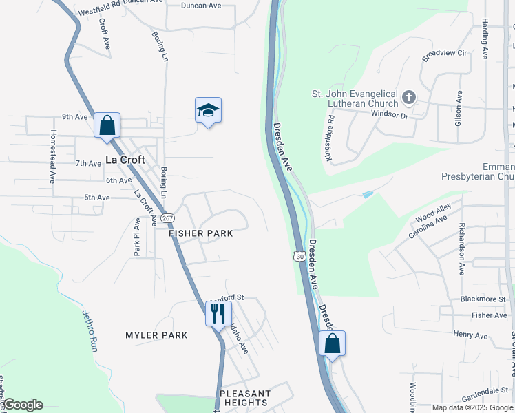 map of restaurants, bars, coffee shops, grocery stores, and more near 325 North Shadylane Drive in East Liverpool