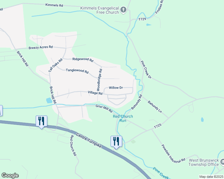 map of restaurants, bars, coffee shops, grocery stores, and more near 1040 Willow Drive in Orwigsburg