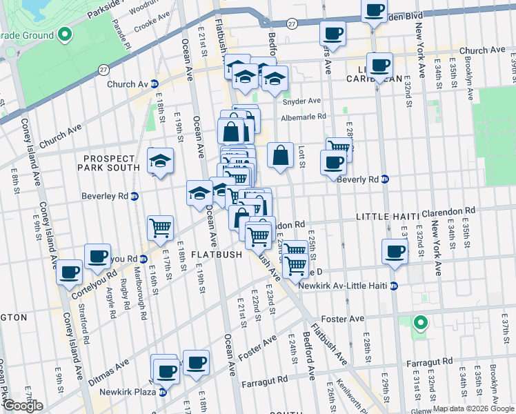 map of restaurants, bars, coffee shops, grocery stores, and more near 1081 Flatbush Avenue in Brooklyn