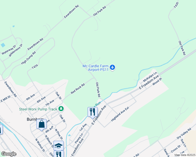 map of restaurants, bars, coffee shops, grocery stores, and more near 129 Old Park Road in Lewistown