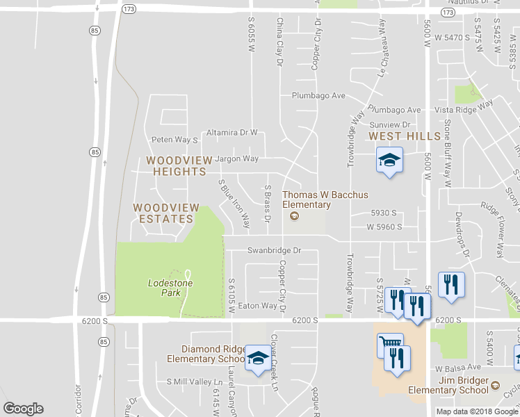 map of restaurants, bars, coffee shops, grocery stores, and more near 6031 South Nickle Way in Kearns