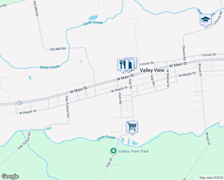 map of restaurants, bars, coffee shops, grocery stores, and more near 1318 West Maple Street in Valley View