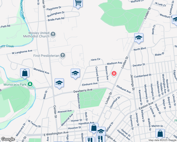 map of restaurants, bars, coffee shops, grocery stores, and more near 459 Greenwood Avenue in Bethlehem