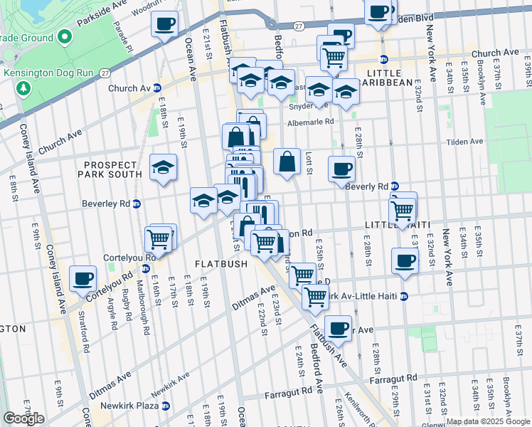 map of restaurants, bars, coffee shops, grocery stores, and more near 334 East 22nd Street in Brooklyn