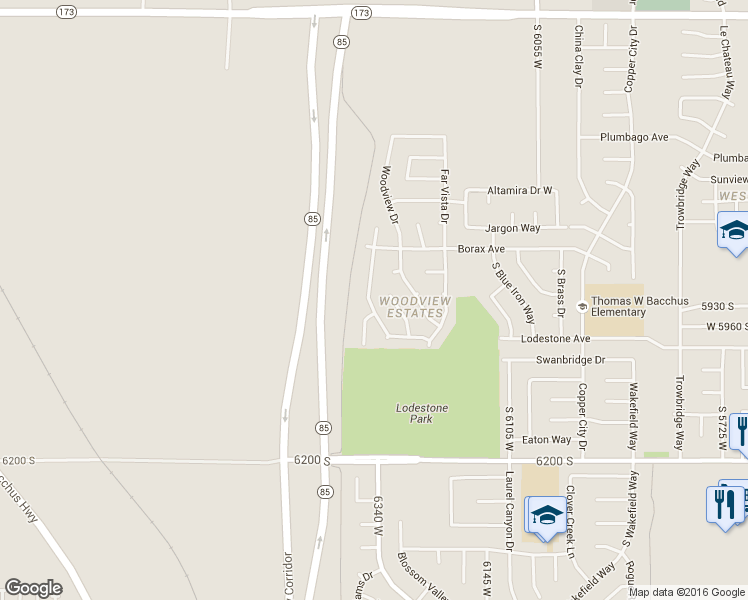 map of restaurants, bars, coffee shops, grocery stores, and more near 5917 South Clear Vista Drive in Kearns