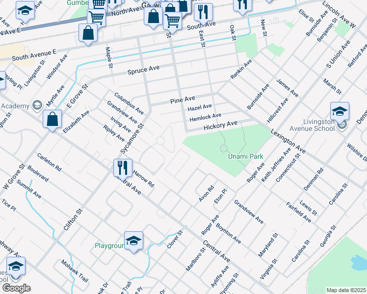 map of restaurants, bars, coffee shops, grocery stores, and more near 21 Azalea Trail in Westfield