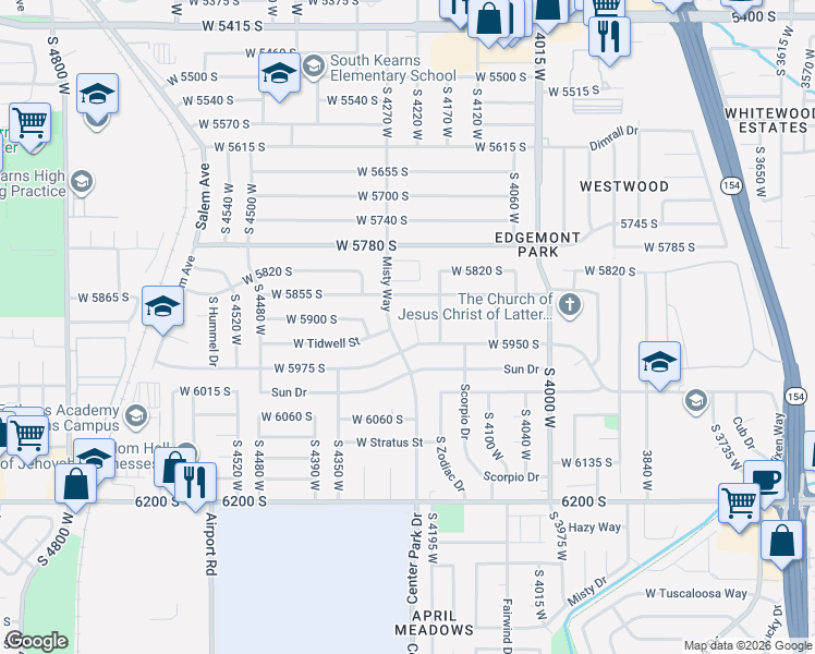 map of restaurants, bars, coffee shops, grocery stores, and more near 5913 South 4215 West in Kearns