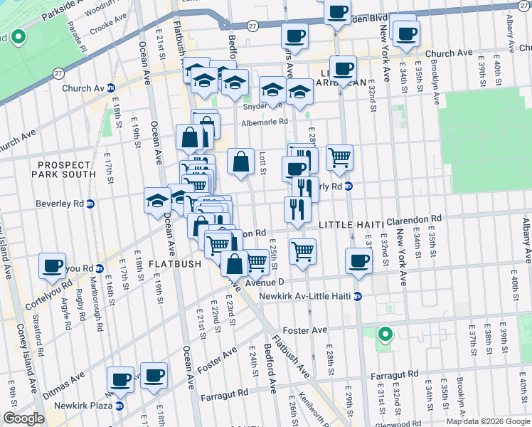 map of restaurants, bars, coffee shops, grocery stores, and more near 2439 Bedford Avenue in Brooklyn