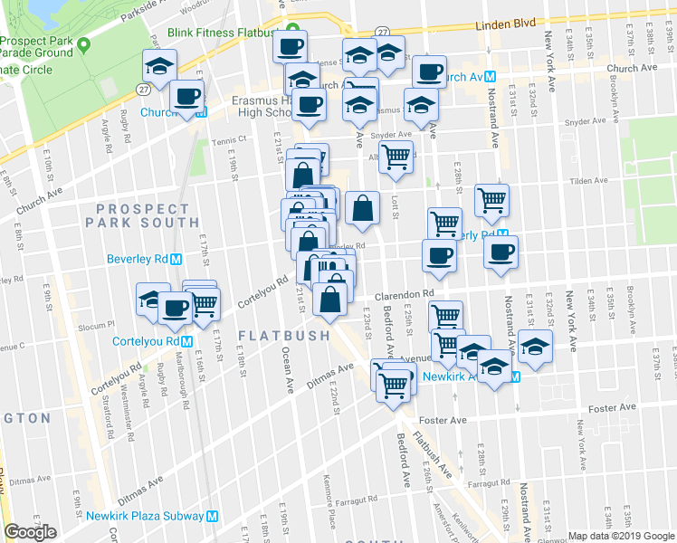 map of restaurants, bars, coffee shops, grocery stores, and more near 1081 Flatbush Avenue in Brooklyn