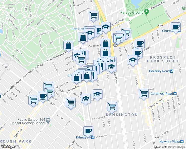 map of restaurants, bars, coffee shops, grocery stores, and more near 312 East 2nd Street in Brooklyn