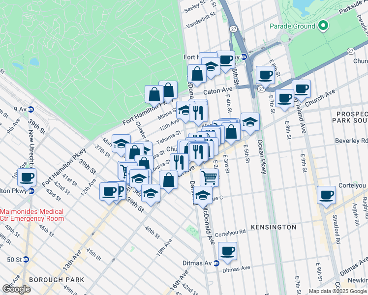 map of restaurants, bars, coffee shops, grocery stores, and more near 28 Clara Street in Brooklyn