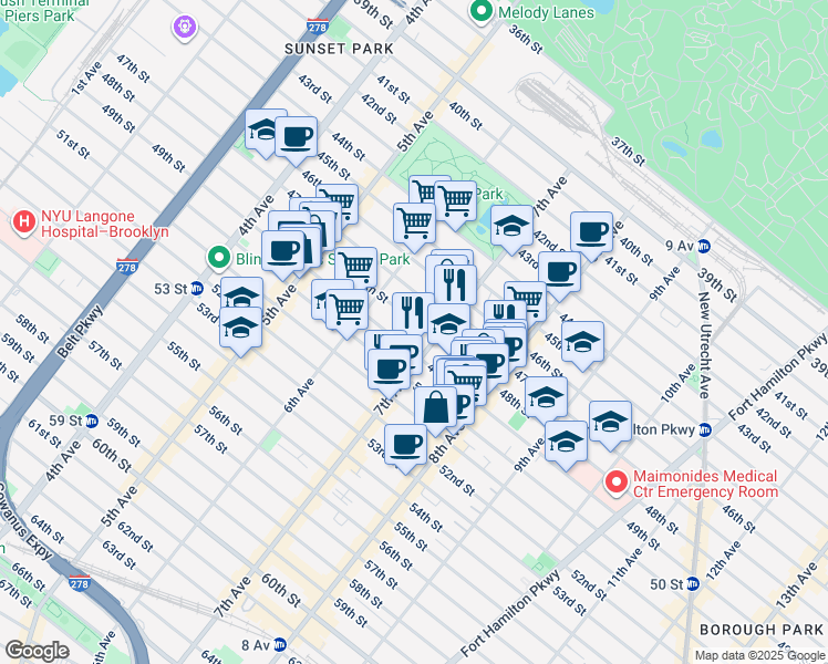 map of restaurants, bars, coffee shops, grocery stores, and more near 658 48th Street in Brooklyn