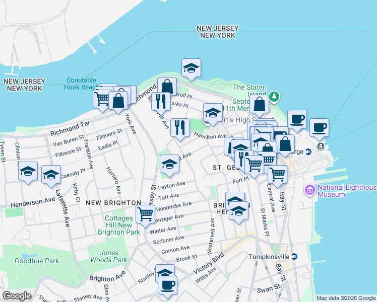 map of restaurants, bars, coffee shops, grocery stores, and more near 37 Crescent Avenue in Staten Island