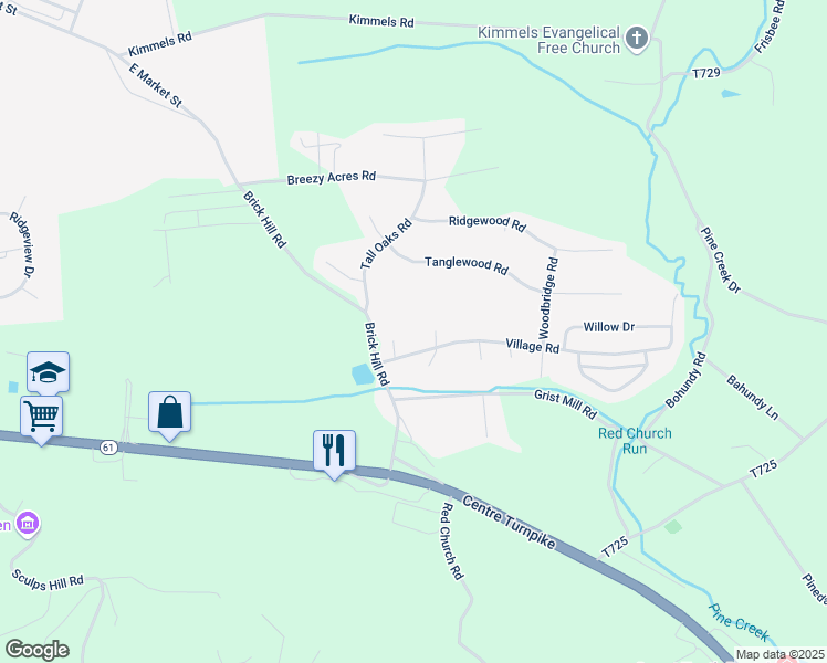 map of restaurants, bars, coffee shops, grocery stores, and more near 205 Village Road in Orwigsburg