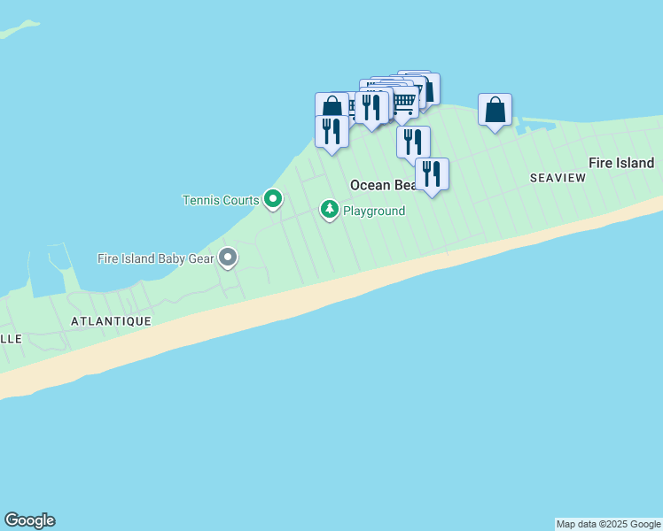 map of restaurants, bars, coffee shops, grocery stores, and more near 31 Frigate Rdw in Bay Shore