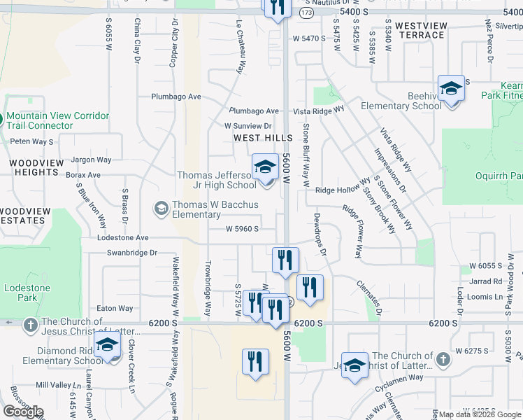 map of restaurants, bars, coffee shops, grocery stores, and more near 5664 West 5930 South in Salt Lake City