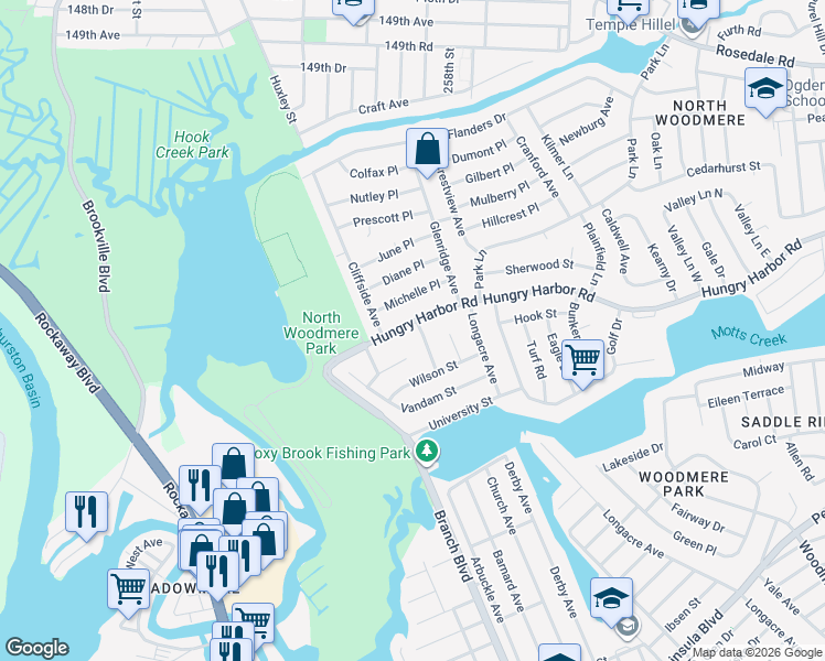 map of restaurants, bars, coffee shops, grocery stores, and more near 801 Daniel Street in Valley Stream
