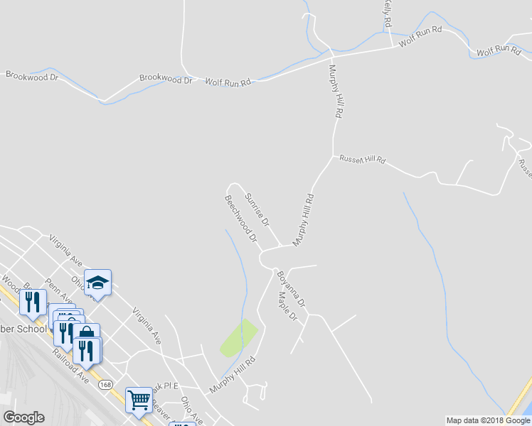 map of restaurants, bars, coffee shops, grocery stores, and more near 135 Sunrise Drive in Industry