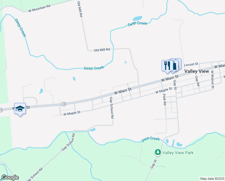 map of restaurants, bars, coffee shops, grocery stores, and more near 1464 -1466 East Main Street in Valley View