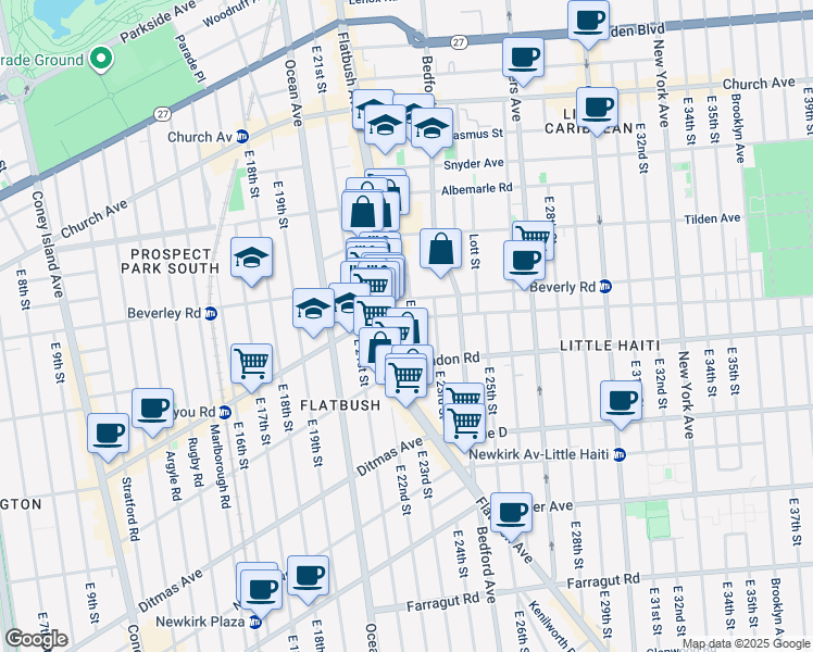 map of restaurants, bars, coffee shops, grocery stores, and more near 330 East 22nd Street in Brooklyn
