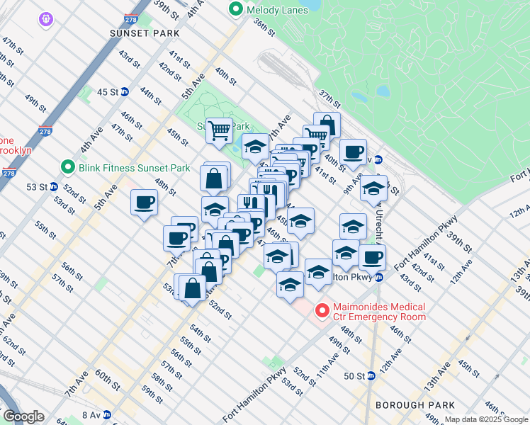 map of restaurants, bars, coffee shops, grocery stores, and more near 4424 8th Avenue in Brooklyn