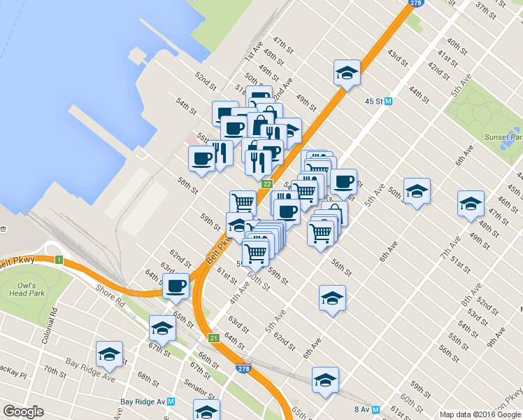 map of restaurants, bars, coffee shops, grocery stores, and more near 323 56th Street in Brooklyn