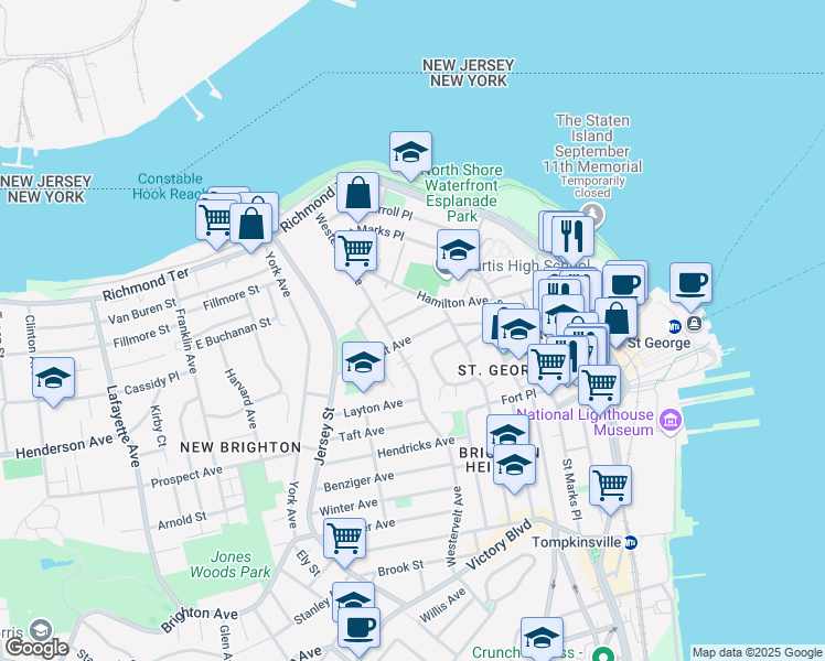 map of restaurants, bars, coffee shops, grocery stores, and more near 37 Crescent Avenue in Staten Island