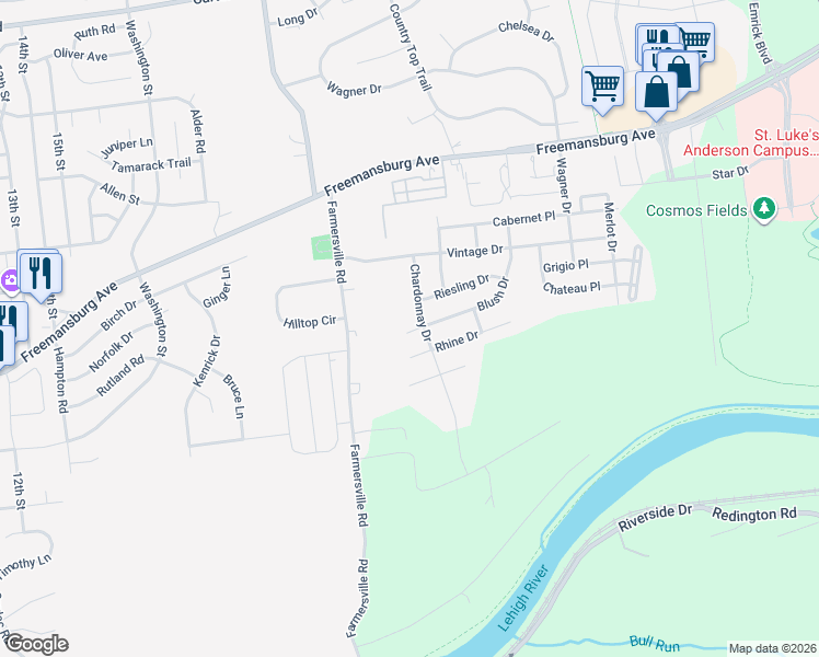 map of restaurants, bars, coffee shops, grocery stores, and more near 1775 Blush Drive in Easton