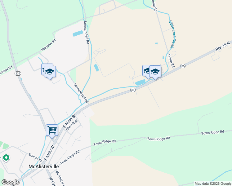 map of restaurants, bars, coffee shops, grocery stores, and more near 1343 East Main Street in McAlisterville