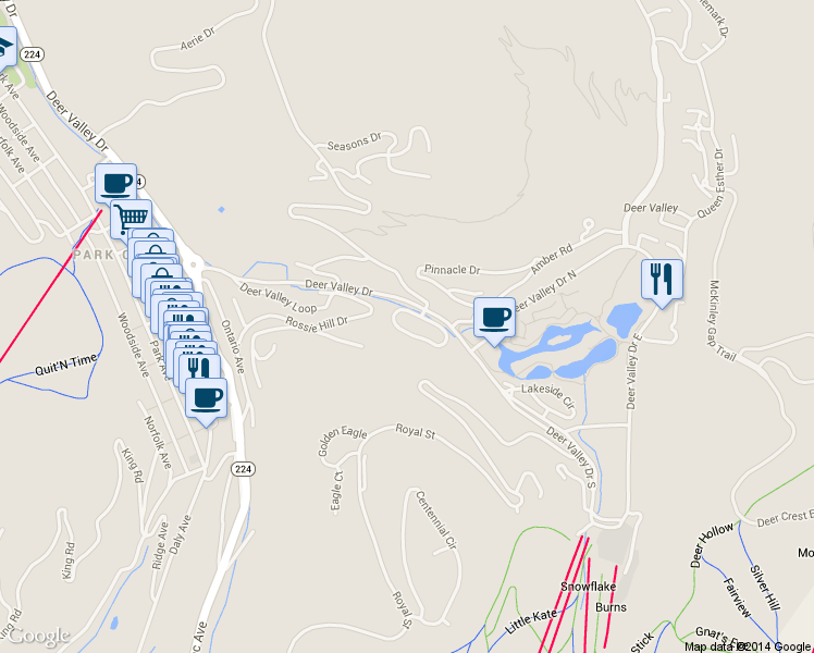 map of restaurants, bars, coffee shops, grocery stores, and more near 1111 Stonebridge Circle in Park City